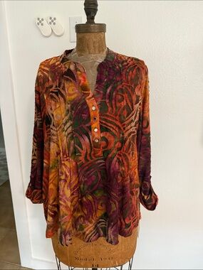 NWT Ava & Grace Boho Burnout Tunic - Earthy Multi-Color Size PXL